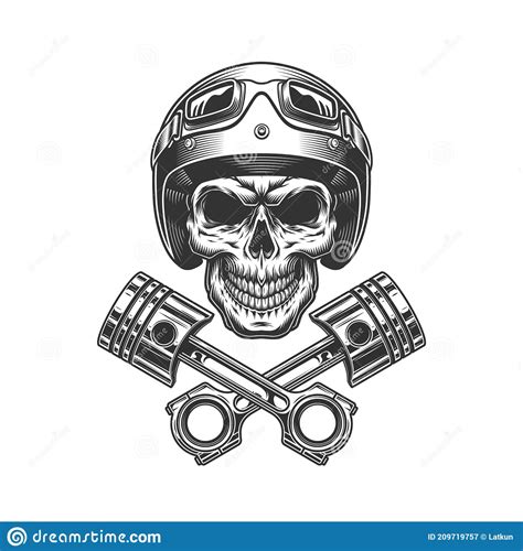 Vintage Motorcycle Skull In Moto Helmet Stock Vector Illustration Of