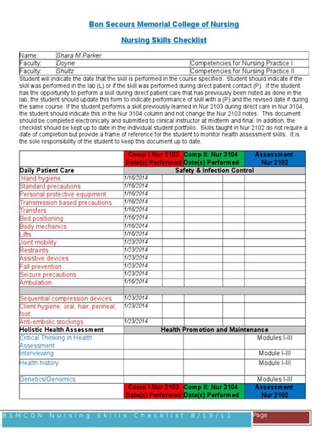 Cna Printable Nursing Skills Competency Checklist