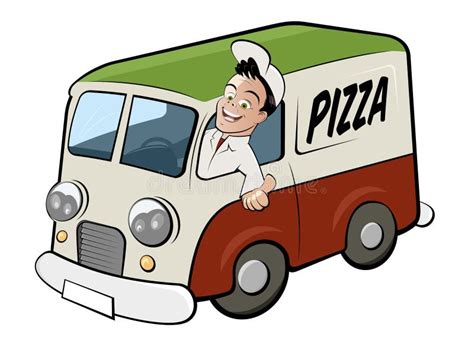 Pizza Delivery Driver In Van Stock Vector Illustration Of Friendly