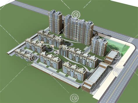 街边的多层高层组合住宅小区3d模型下载 Cg爱好者网免费cg资源ae模板3d模型分享平台