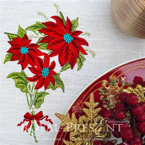 Poinsettias Bouquet Machine Embroidery Design Royal Present Embroidery