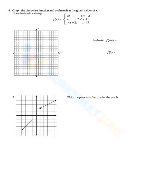 Evaluating Piecewise Functions Worksheets