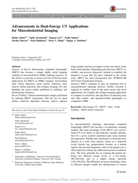 Advancements In Dual Energy Ct Applications For Musculoskeletal Imaging