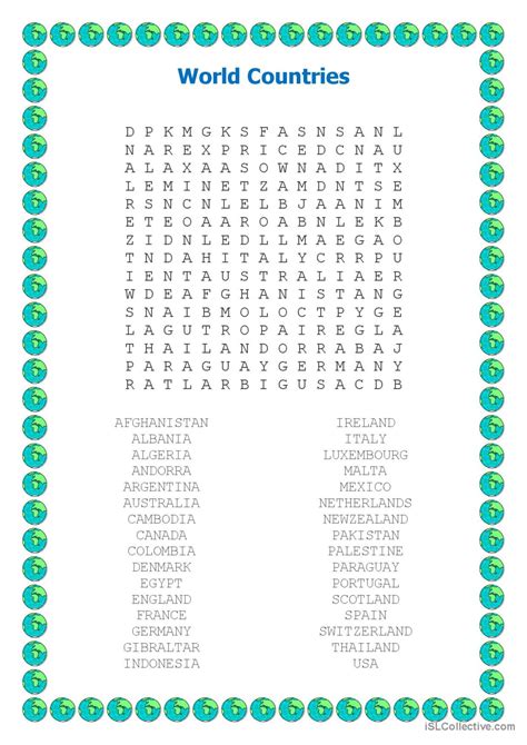 Countries Of The World Wordsearch Wo English ESL Worksheets Pdf Doc