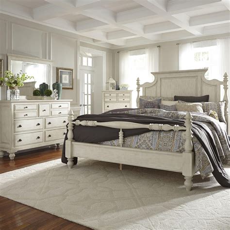 Farmhouse White Queen Poster Bed Set 4 w/Chest High Country by Liberty ...