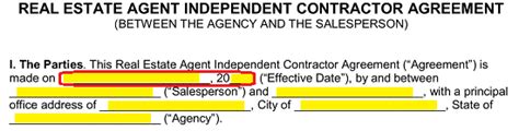 Real Estate Independent Contractor Agreement Template