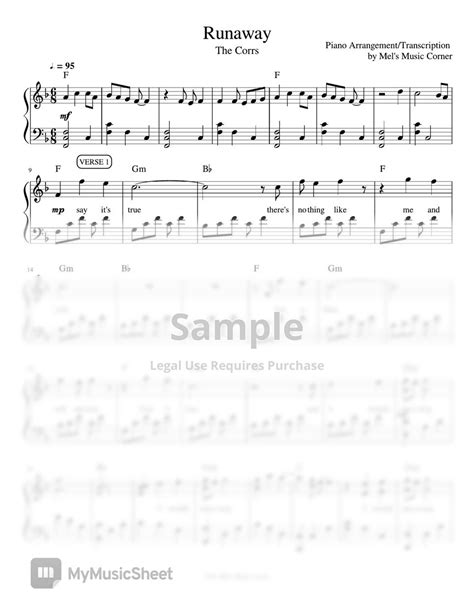 The Corrs Runaway Piano Sheet Music Sheets By Mels Music Corner