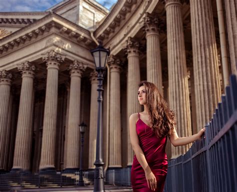 Depth Of Field Girl Long Hair Red Dress Woman Brunette Model