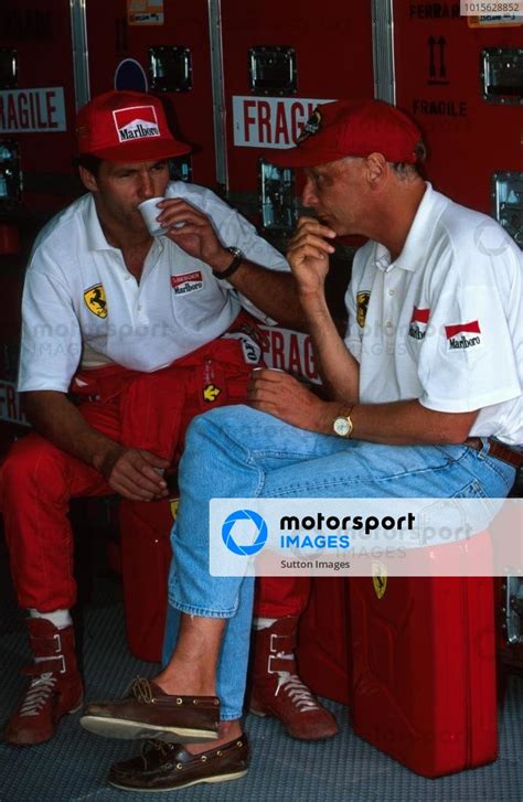 Gerhard Berger Left Talks With Ferrari Adviser Niki Lauda Australian