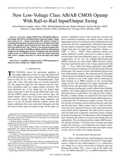 Pdf New Low Voltage Class Ab Ab Cmos Op With Rail To Rail Input