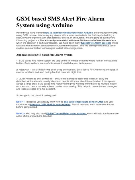 Gsm Based Sms Alert Fire Alarm System Using Arduino Pdf Subroutine