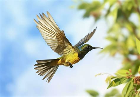 AI Generated Olive Backed Sunbird Yellow Bellied Sunbird Flying In The