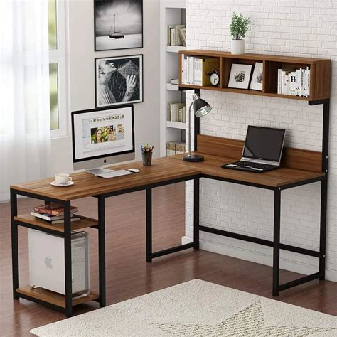 L Shaped Desk with Hutch Corner Computer Desk with Shelf Gaming Writing ...