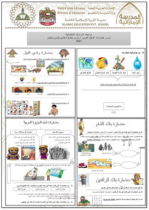 ورقة عمل درس حضارات الوطن العربي ودرس حضارة بلادي دلمون وماجان الدراسات