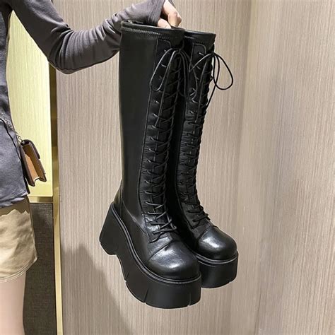 Botas De Media Ca A Para Mujer Botines Suaves Con Cordones Chelsea