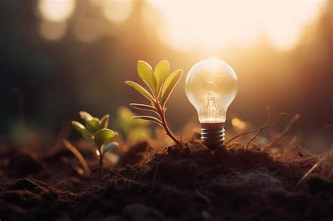 Premium Photo Lightbulb With Small Plant On Soil And Sunshine Concept