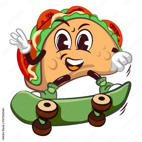 Cute Taco Mascot Character Emoticon With Funny Face Sliding With