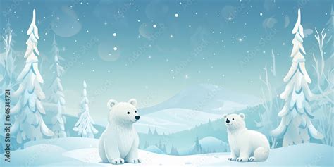 Cute polar bears in a snowy scene, with an area for your seasonal ...