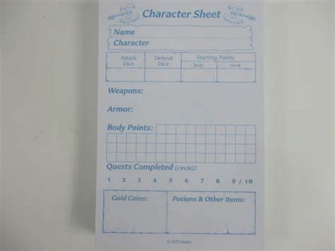 Heroquest Frozen Horror Character Sheet Pad Avalon Hill New