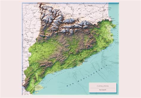 Catalunya Mapa Topogràfic En Color Versió Sense Llegenda Amb Etsy