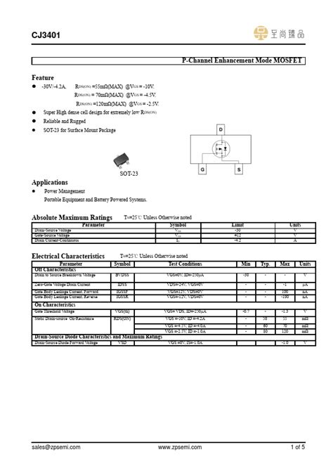 CJ3401A Datasheet MOSFETS