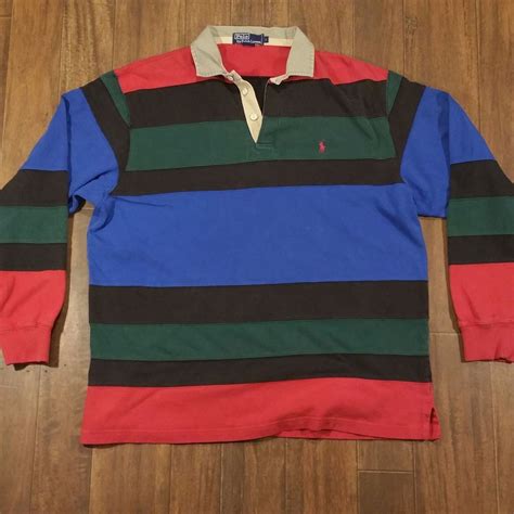 Vintage 90s Ralph Lauren Polo Rugby Long Sleeves Shirt Large Striped