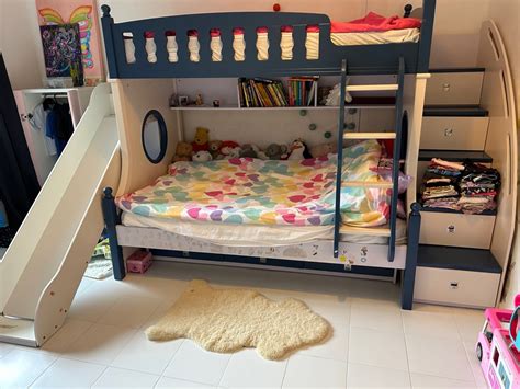 Bunk bed with slide and stairs, Furniture & Home Living, Furniture, Bed ...