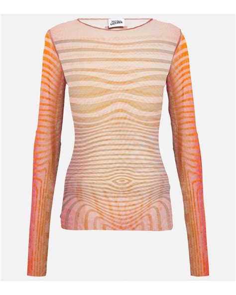 Jean Paul Gaultier Morphing Stripes Mesh Top In Pink Lyst