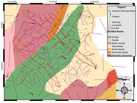 Figure Bindiba Geological Map Showing Linear Structures And Gold