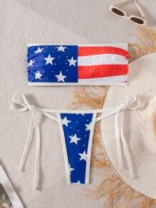 Swim Vcay Women S Stars Stripes USA Flag Print Th Of July Swimwear Bandeau Bikini Set For
