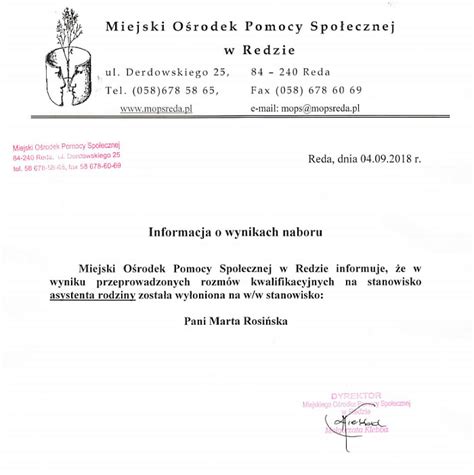 Informacja O Wynikach Naboru Miejski O Rodek Pomocy Spo Ecznej Mops