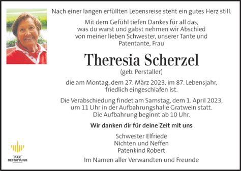 Traueranzeigen Von Theresia Scherzel Trauer Kleinezeitung At