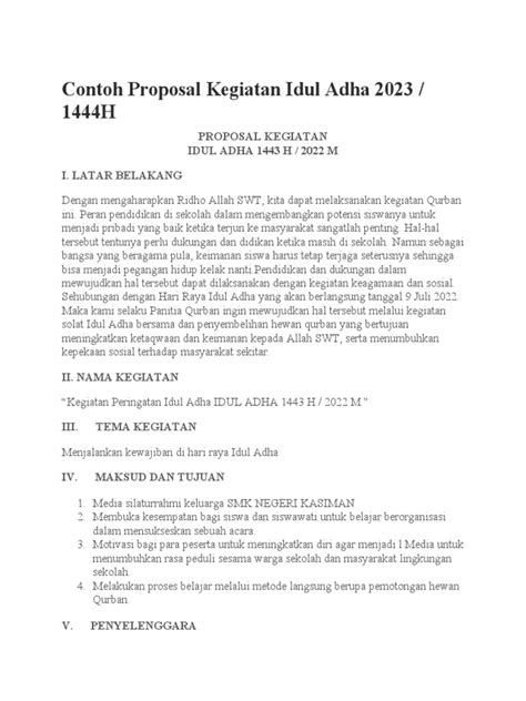 Contoh Proposal Kegiatan Idul Adha 2023 Pdf