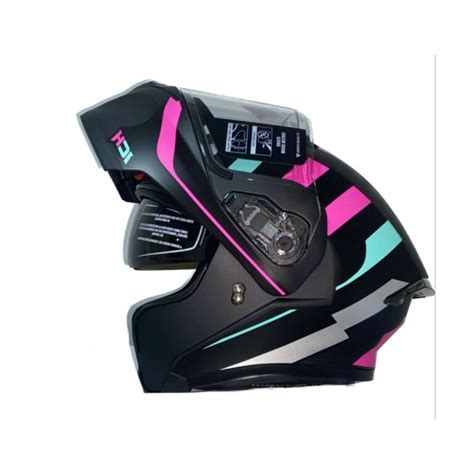 Casco Abatible Ich Dv Knock Negro Fucsia Mate Visor Transparente