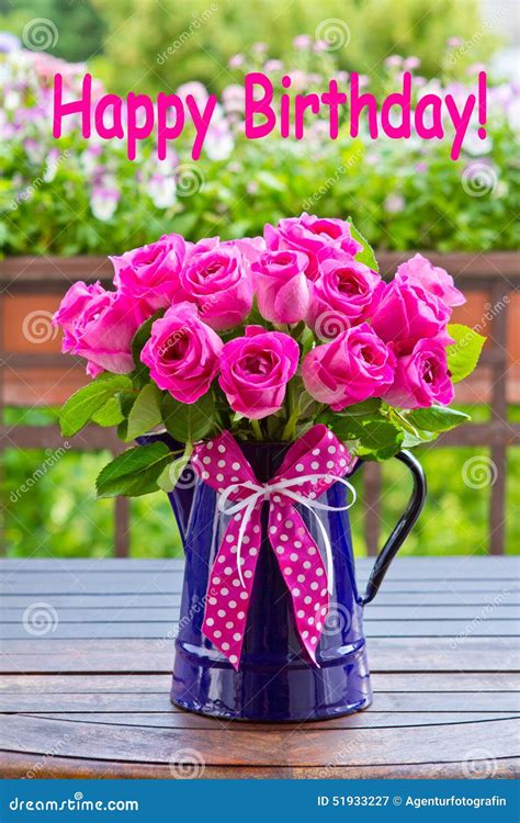 Rose Bouquet Text Happy Birthday Stock Image - Image: 51933227