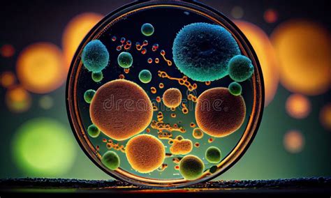 Macro Close Up Of Viral Cells And Bacteria Generative Ai Stock