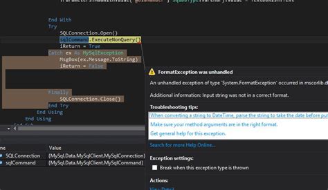 Mysql An Unhandled Exception Of Type System Formatexception