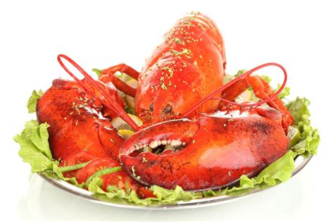 Premium Photo | Red lobster on platter with vegetables isolated on white