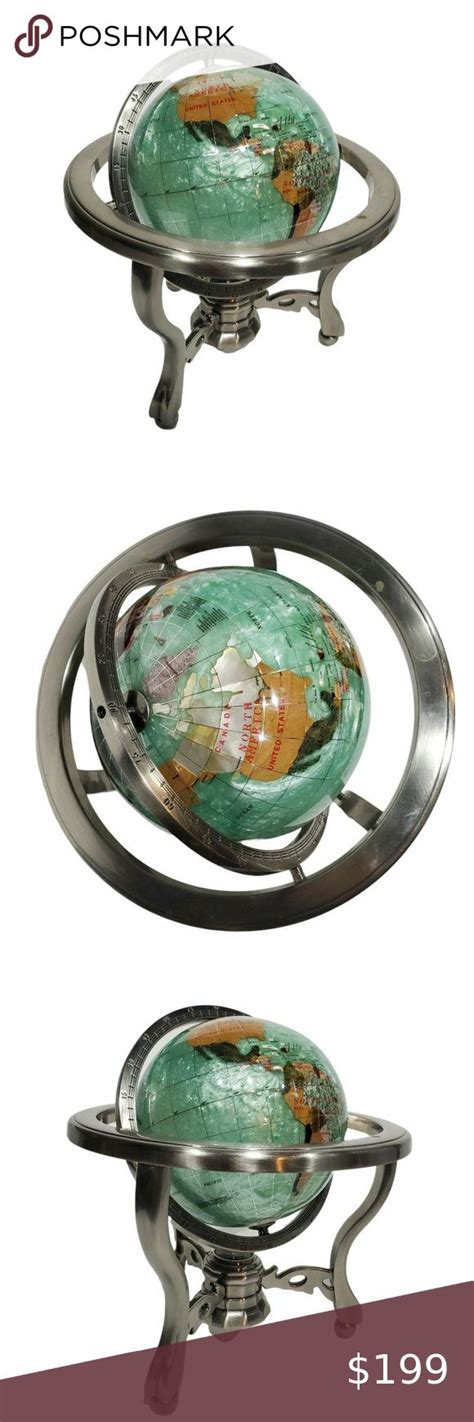 World Globe Semi Precious Stones Tall Mother Of Pearl Claw Feet