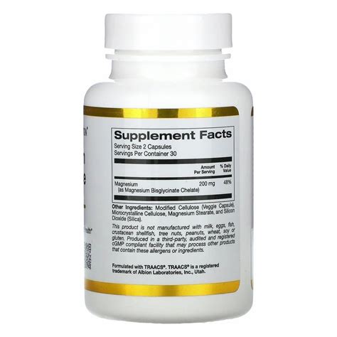 California Gold Nutrition Magnesium Bisglycinate Veggie Capsules at ...