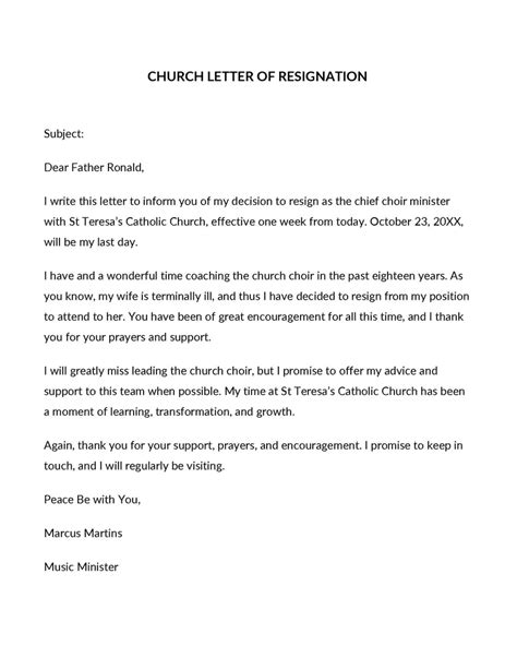 Sample Letter Leaving The Church