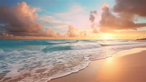 Premium Ai Image Sunrise Over Beach In Cancun Mexico