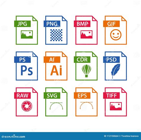 Insieme Dell Icona Di Formato Di File Tipo Di Archivio Di Immagini
