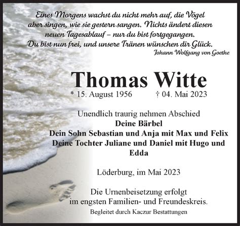 Traueranzeigen Von Thomas Witte Abschied Nehmen De