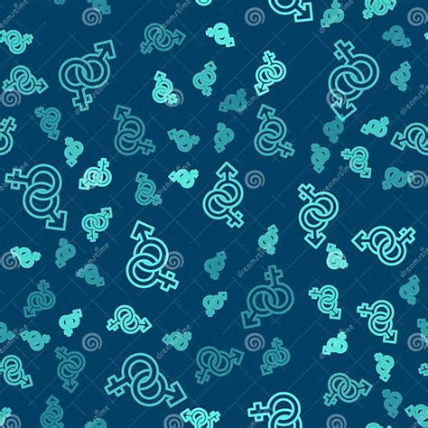 Green Line Gender Icon Isolated Seamless Pattern On Blue Background Symbols Of Men And Women