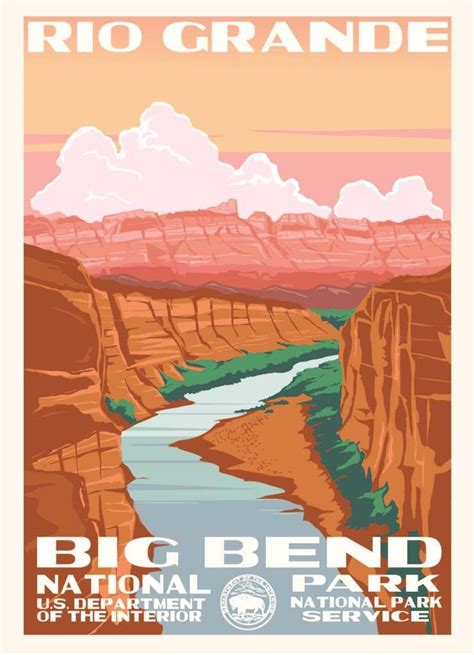 Rio Grande Retro Poster National Park Posters Big Bend National Park