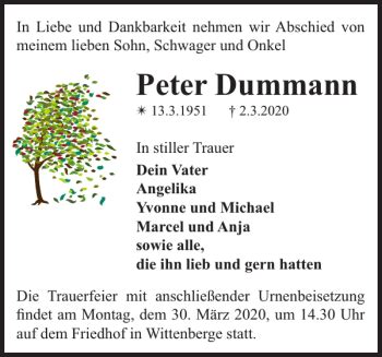 Traueranzeigen Von Peter Dummann Trauer Nordkurier