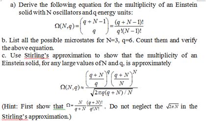 Solved Derive The Following Equation For The Multiplicity Of Chegg