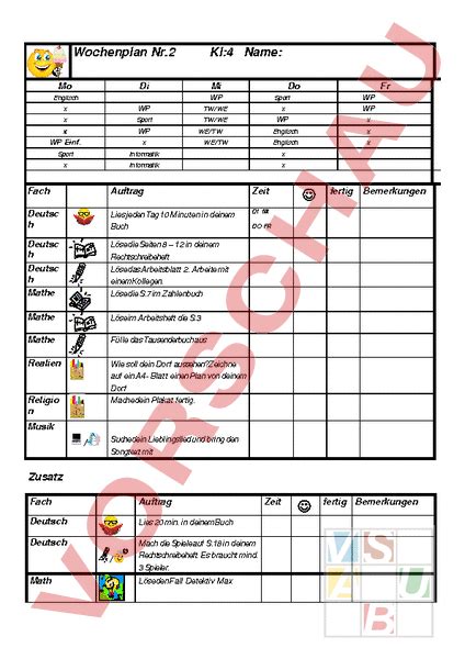 Arbeitsblatt Wochenplan Administration Methodik Listen Pl Ne