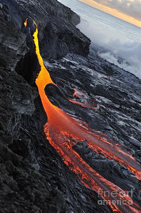 River Of Molten Lava Flowing To The Ocean Photograph By Sami Sarkis